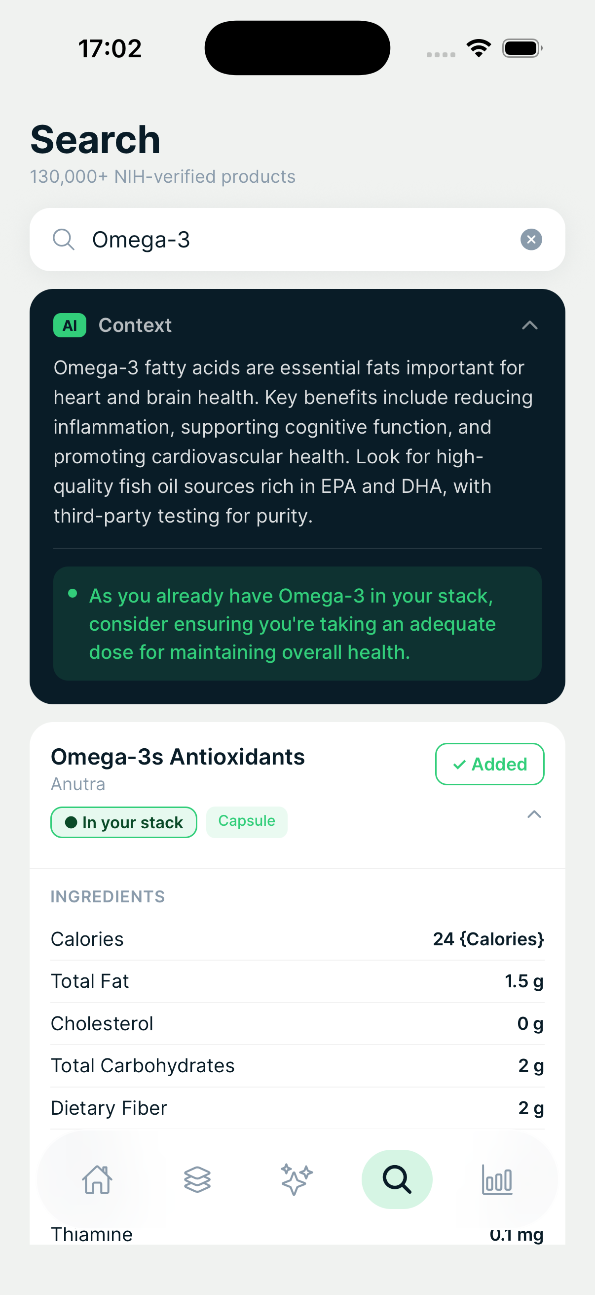 SuppLife product search with AI context